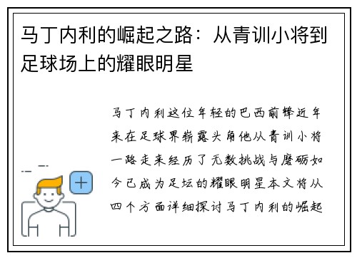 马丁内利的崛起之路：从青训小将到足球场上的耀眼明星