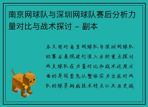 南京网球队与深圳网球队赛后分析力量对比与战术探讨 - 副本