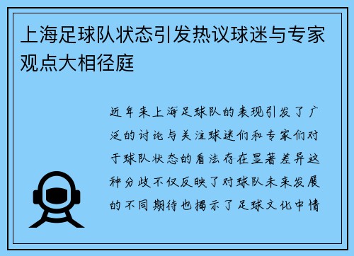 上海足球队状态引发热议球迷与专家观点大相径庭